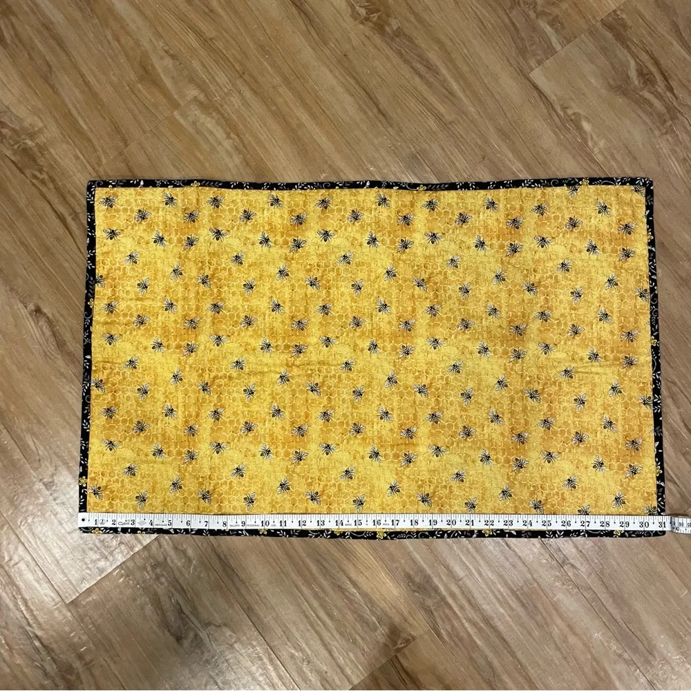 Handcrafted Black and White Quilt honey bee themed with embellishments, 19”x31”